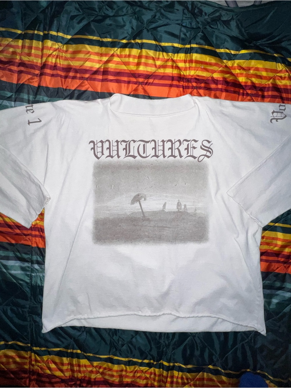 Yeezy White 'Vultures' Long Sleeve Shirt with Gray Graphic